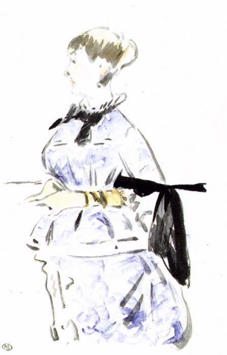Woman in Blue Dress - Portrait of Isabelle Lemonnier with Parasol by MANET, Edouard