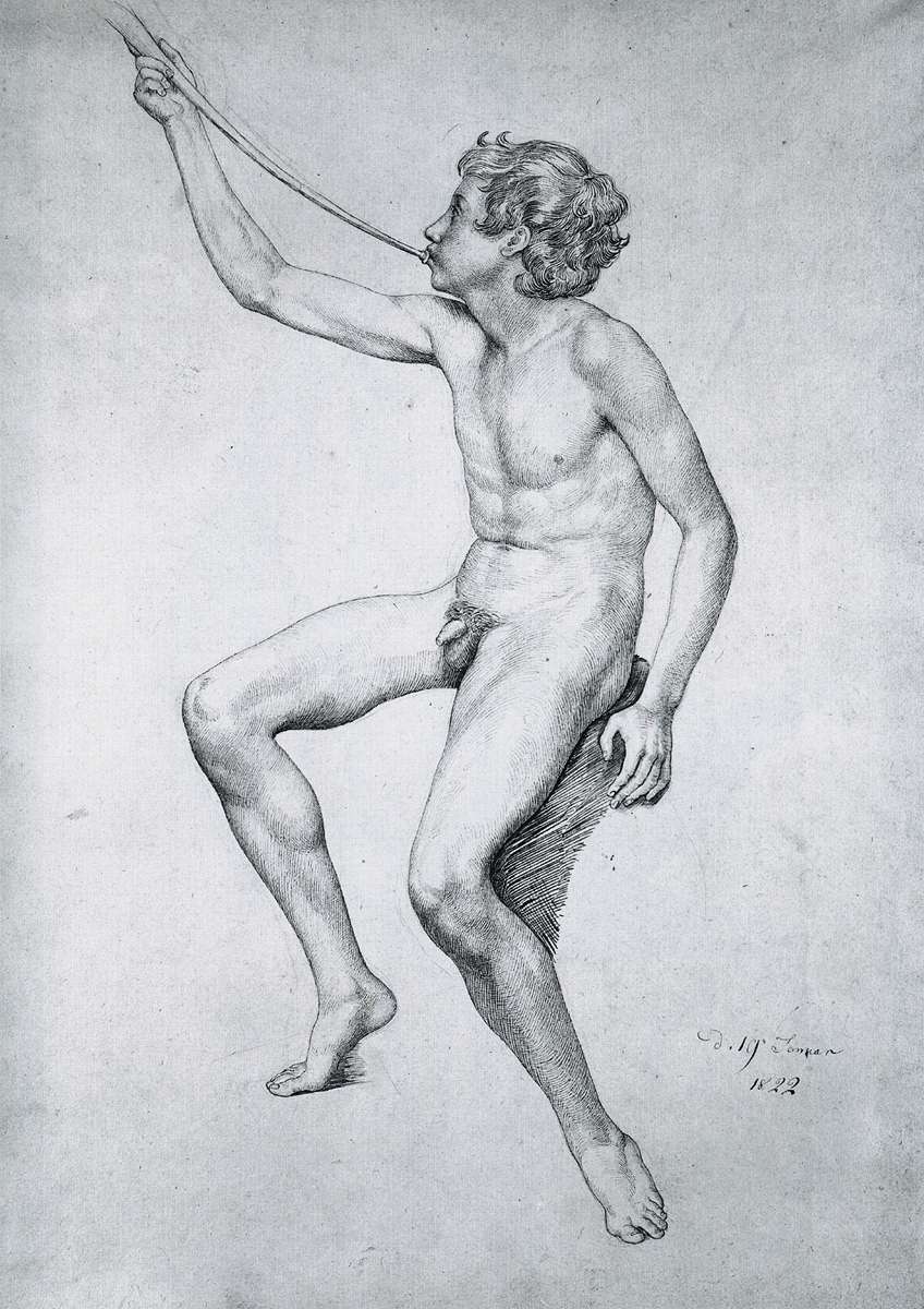 Seated Boy Playing a Pipe